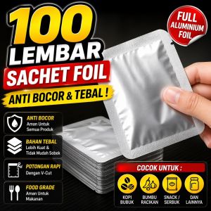 PVM-009 per 100 lembar Plastik Kemasan Sachet Kantong Full Aluminium Foil / Saset Snack Serbuk Bubuk Kopi Bumbu Racikan Sambel Full Alumunium