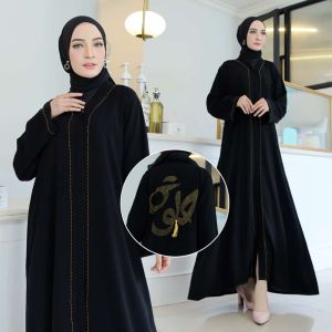 Gamis Abaya Turkey Dress Turki Baju Muslim Wanita Arab Dubai Helwa Busui Dewasa Warna Hitam Jetblack Bordir Terbaru 2022 Viral Kekinian Simple Elegan Mewah YM deFashion
