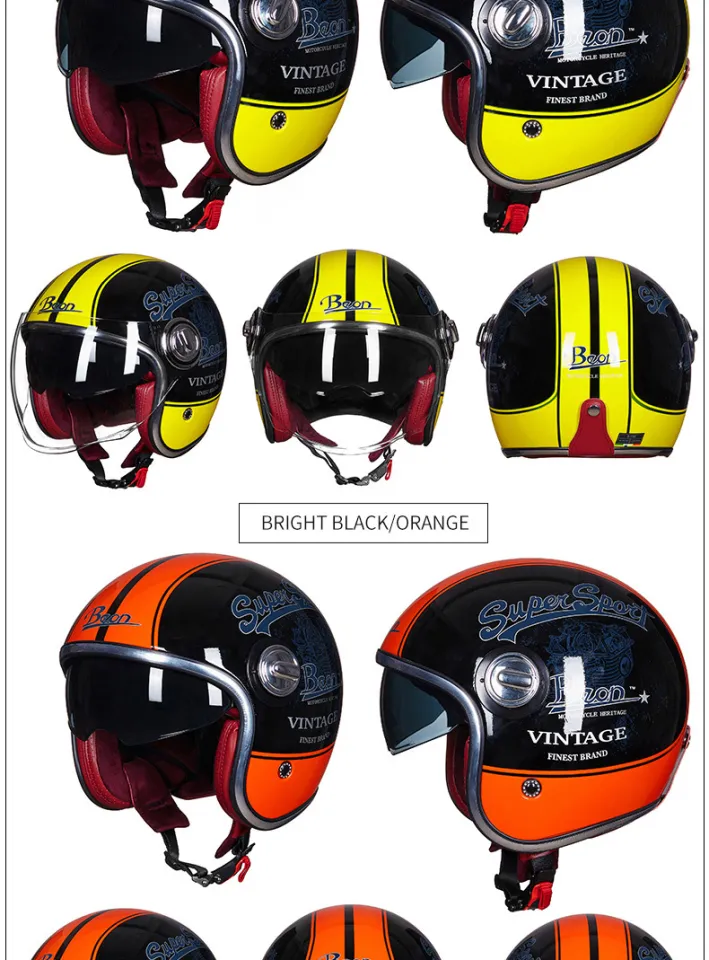 BEON B108 Fiberglass Vintage Motorcycle Helmet Retro Open Face