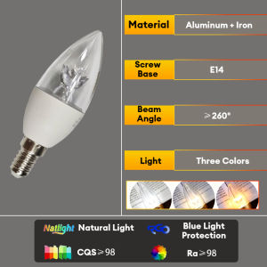 E14/E27 Candle Light Three-Color 3000K-6500K Full Spectrum for Rental Study Room Eye-Care bulb