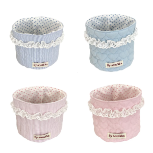 Vải bền Khay đựng đồ để bàn giỏ lưu trữ chủ trong sọc màu hồng mềm mại hoàn hảo cho sinh viên và các chuyên gia