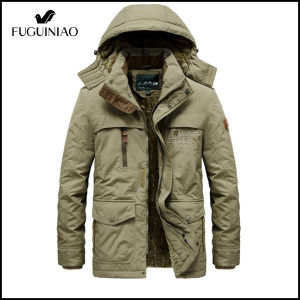 Fuguiniao Mens Winter Travel Jacket Thick Warm Hooded Men Casual Cotton Fleece Parka Coat Male Windbreaker Outerwear