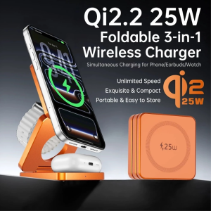 Qi2.2 3 in 1 Foldable Fast Wireless Charger Portable for Phone/Watch/Earbuds