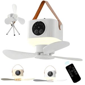 MAOMEI LED Light Ceiling Fans with Lights 3600/7200mAh 3Gears Ceiling Fan with Remote Portable Rechargeable Powered Rechargeable Ceiling Fan Camping