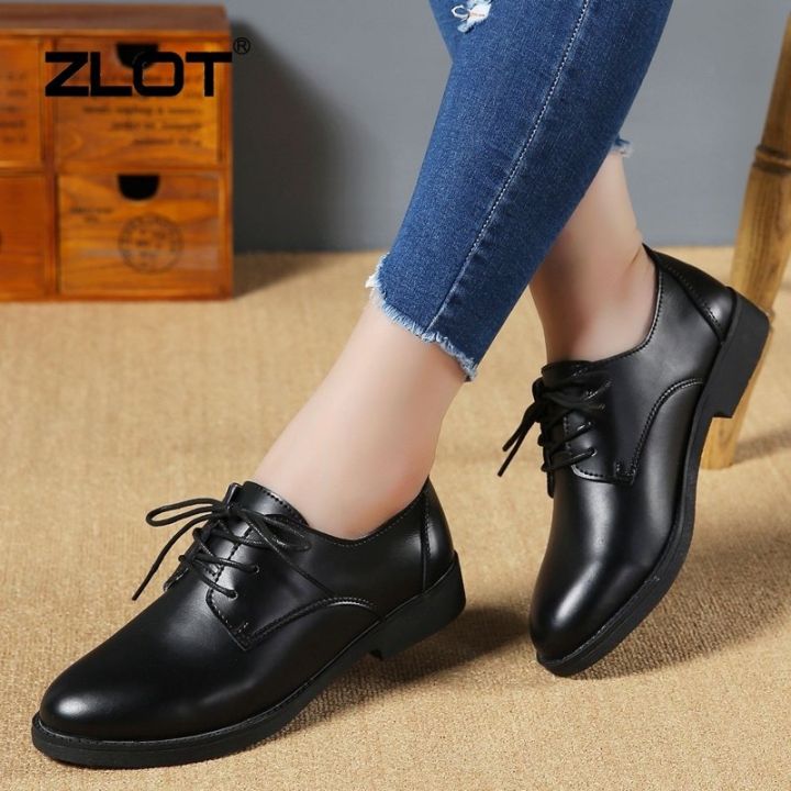 Classic For Women Women's Classic Leather Oxford Shoes - Low Flat Heel Lace-Up Dress Shoes For Casual Wear Flat Heel Oxfords Classic For Women Women's Classic Leather Oxford Shoes - Low Flat Heel Lace-Up Dress Shoes For Casual Wear Flat Heel Oxfords