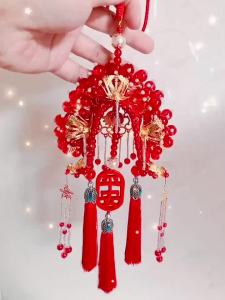 Finished Phoenix Crown Car Hanging Ornament diy Handmade Woven Car Ornament for Interior Decoration Chinese Style for Couples Wedding