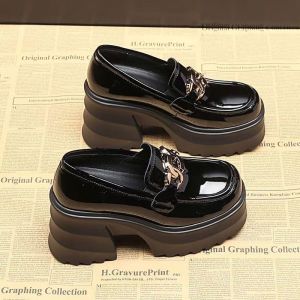 [Free Shipping] Soft-Soled Thick-Soled Platform-Style Leather Shoes For Women Designed To Make Petite Women Look Taller With Chunky Heels Casual Loafers