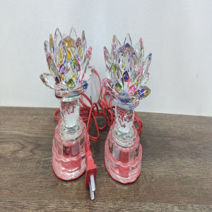 [HCM]Bộ 2 chiếc đèn thờ hoa sen pha lê đổi màu cắm điện - 501 ( màu ) - D8/11 x H12 cm