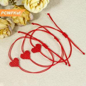 【PCWFKef】 2Pcs Valentine Của Ngày Hình Trái Tim Vòng Đeo Tay Cho Phụ Nữ Người Đàn Ông Handwoven Couple Người Bạn Tốt Nhất Dây Màu Đỏ Lãng Mạn Tình Yêu Vòng Đeo Tay Quà Tặng