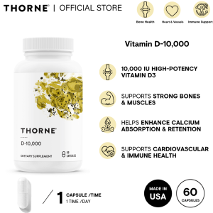 Thorne Vitamin D-10000 60 Capsules – Vitamin D3 10000 IU Supplement Supports Bone Muscle Immune & Heart Health