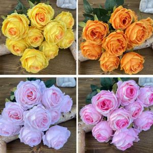 CANICECA Mini Real Happy Flower 9 Heads Photography Photo Gift Natural Silk Rose Flowers High Quality 10 Colors Crystal Grass Bouquet Home Decorative