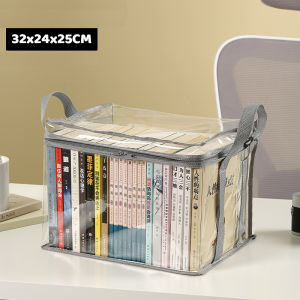 Transparent Book Storage Bag Waterproof Dust Storage Bag Multi-function Organizer with Zipper Student Book Sort Organizer Box