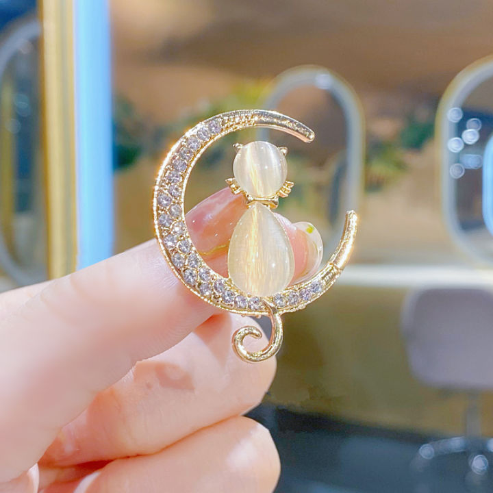 Trâm Cài Áo Hình Mèo Mặt Trăng Ngọc Trai Xu Hướng Chất Lượng Cao Quần ...