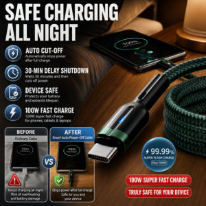 Braided USB Cable Fast Charging Data Cable Smart Auto Cut Off Protection Type C Charger Cord Nylon Android Phone Cable