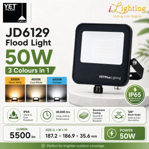 YETPLUS JD6129 LED Flood Light Spotlight Outdoor 3CCT 30W / 50W / 100W / 200W / 300W Waterproof IP65 SIRIM