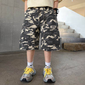 2026 Kids Boy Army Camouflage Cargo Shorts 5-14Y Casual Summer Cotton Bottoms Waist Elastic Waistband Children Clothes Outerdoor H260702