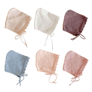 Baby Girls Hats Cotton Solid Color Baby Hats & Caps for 0-24 Months Newborn Baby Knitted Hat with Ruffle Flower Edge