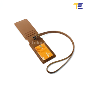 ID Card Holder Kulit Name Tag Magnet Kulit Single Flip Lanyard Card Kantor