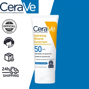 CeraVe 75ml Mineral Sunscreen SPF50 Dermatologist-Developed Broad Spectrum Face Sunscreen for Sensitive & Dry Skin
