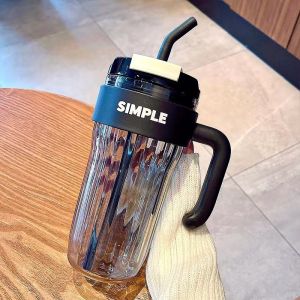 แก้วใส แก้วน้ำ SIMPLEแก้วมินิมอล 890ml พร้อมหลอดและสติ๊กเกอร์