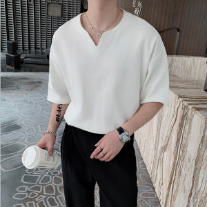 Summer ins Internet Celebrity Niche V Short-sleeve shirt with a stylish collar design T Mens Loose Korean Style Versatile Comfortable Short Sleeve Base Shirt
