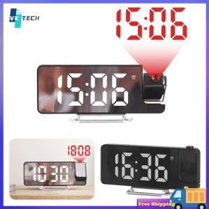 Elegant Projection Alarm Clock with Brightness Adjustment Digital Display and Candleholder for Bedroom