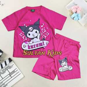 Pakaian anak-anak bermotif yang lagi trend kuromi usia 1 sampai 10 tahun//Setelan anak-anak perempuan motif kartun kuromi usia 1 sampai 10 tahun//baju dan celana anak-anak perempuan bahan kaos spandek usia 1 sampai 10 tahun