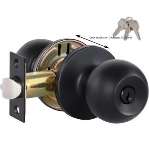【READY STOCK】Three-Bar Spherical Copper Lock/Heavy Duty Matte Black/Black Anti-Theft Silent Lock/Bedroom Door Handle Set