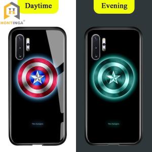 Hontinga For Samsung Galaxy Note 10 Plus +  Case Luminous Avengers Marvel Superhero Captain America Ironman Note10 + Phone Cases Glow in Dark Tempered Glass Back Casing Cover