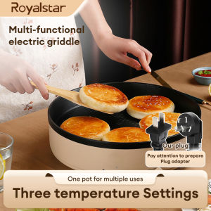 Royalstar Multi-Function Electric Grill Pan 1300W Korean BBQ Samgyupsal Grill Non-Stick Smokeless Adjustable Temperature Cooker with Glass Lid