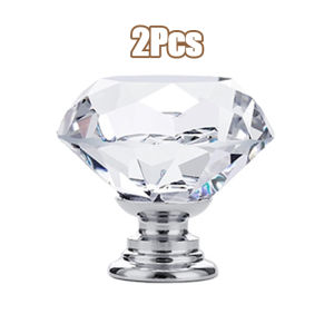2pcs 40mm Drawer Knobs Diamond Shaped Crystal Glass Drawer Handle for Drawer Dresser Wardrobe