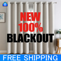 【Kurtina Sale】100% Blackout Curtain 7ft Length Double Layer with Black Liner Thermal Insulated Window Treatment Drapes Curtains Makapal At Mahaba. 