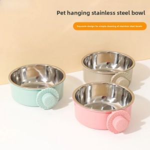 PAZNUL Hanging Dog Crate Food and Water Bowl Kennel Removable Dish Stainless Steel Small Pet Bowl Anti-spill Feeding Cup Pet Supplies