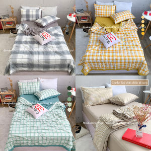 Bộ chăn ga gối Chần Bông Cotton TC REE Bedding caro nhiều màu đủ size giường nệm