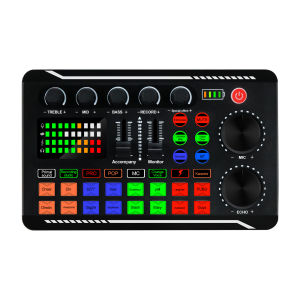 Xges F998 Sound Card Microphone Mixer Kit 16 Sound Effects Audio Recording Sound Mixer Audio Mixing Console Amplifier for Phone PC