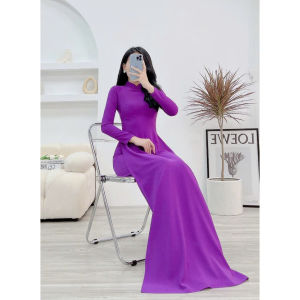 Áo dài áo dài trơn tím lụa mỹ cổ cao áo dài truyền thống MÃ T15
