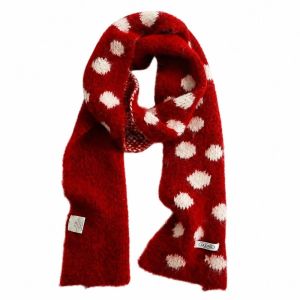 NEXTYOO Polka Dot Pattern Knitted Scarf Warm Soft Plush Wool Blend Scarf Fashionable Coldproof Neckerchief Scarf Women