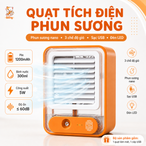 Quạt Tích Điện Để Bàn Mini Decor Quạt Hơi Nước Phun Sương Làm Mát 3 Chế Độ Không Tiếng Ồn Đèn Led