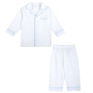 Mudbala Spring And Summer White Seersucker Pyjamas Set Piping Toddler Baby Boy And Girls Sibling Matching Kids Ruffle Pajamas2026