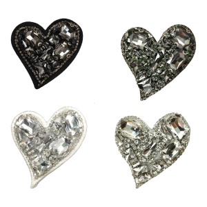 Heart Shape Patches Rhinestones Decorative Patches Iron on Sew on Patches Applique for Clothing Jeans Jackets Bag Tshirt