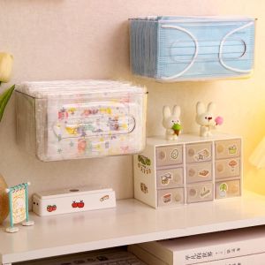 Tissue Box Wall mounted Large Capacity Transparent Mask Storage Box Japanese Style Free Adhesive Pad No Nail Hacking