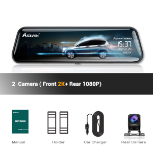 Asawin H5PRO-ST 10 inci 2K Cermin Pandangan Belakang Dual Lens Dash Cam Depan Dan Belakang Untuk Dvr Kereta 1440P Skrin Sentuh Penglihatan Malam