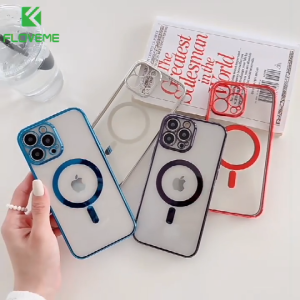 FLOVEME Luxury 6D Plating Frame Phone Case For iPhone 13 12 11 Pro Max X XR XS Max 7 8 Plus Magnetic Charging Clear TPU Shockproof Back Cover