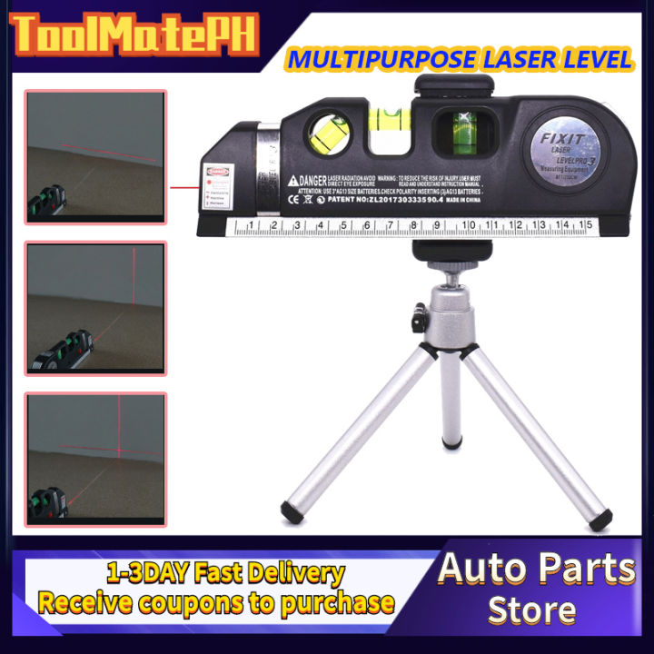 Multipurpose Laser Level Tool Cross Line Lasers Metric Tape Ruler Adjustable Standard Measure