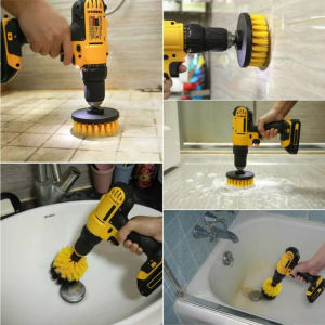 【2/3.5/4 Inch】 Electric Drill Brush Power Scrubber Yellow Medium Stiffness Bristles Bathroom&Shower Cleaning Non-scratches Drill-Brush-Kit-3PCS/Set