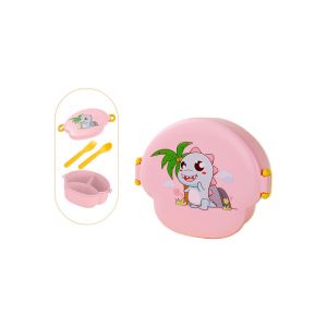 Lunch Box Set 3 Sekat Motif Dino 800ML BPA FREE / Bento Box Tempat Makan Anak Karakter Dino dengan Sendok Garpu / Kotak Bekal Portable PH C989