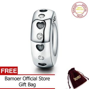 BAMOER Free Shpping Real 925 Sterling Silver Spacer Heart Shape Engrave Charm Beads fit Women Charm Bracelet Necklace Fine Jewelry SCC593