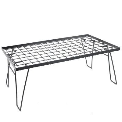 1pc Black outdoor folding mesh table wooden board table camping picnic table barbecue table tea table Drain iron frame
