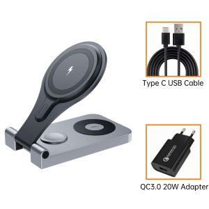 INOVAGEN 3 in 1 Mag-netic Wireless Charging Stand15W Fast Charging StationAlloy Mag-netic Attach Desk HolderPhoneSmartWatchEarbuds Desk Charging Dock