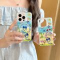 Cute Cartoon Beach-themed Tamagotchi Round-edge Stand Phone Case for iPhone 12 Pro Max, Soft Dual-sided IMD Phone Protector for iPhone13,14,15,16 Pro Max,Japanese and Korean Anime. 